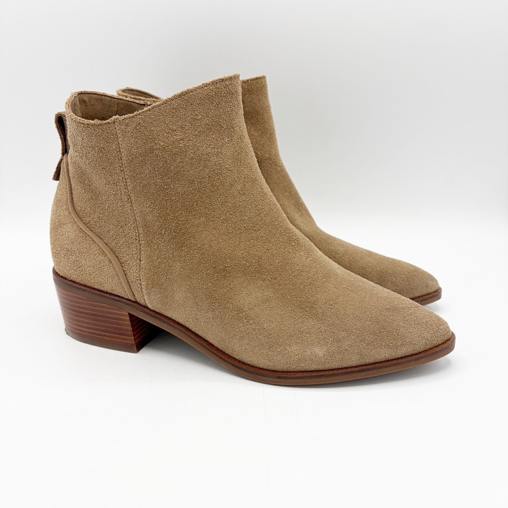 Cole Haan Vayda Bootie Womens 8.5 Tan Brown Suede Ankle Zip Classic Comfort